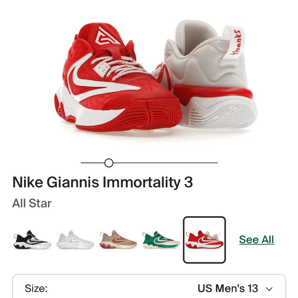 Nike Giannis Immortality 3 Red and White Basketball Athletic Shoes.